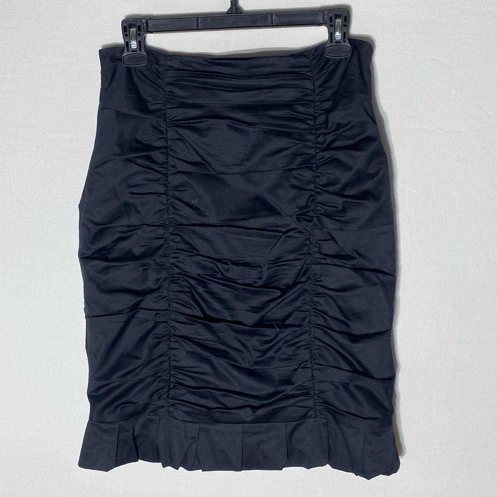 Nanette Lepore Black Ruched Pencil Skirt 8 Corporate Goth Office Siren